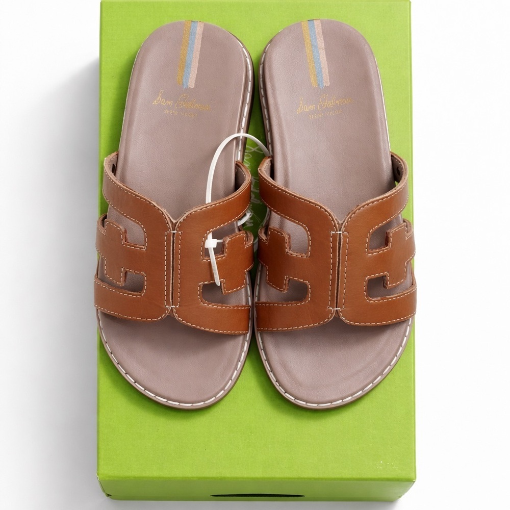Sam Edelman Valeri Mini Leather Slide Sandals Girls 12 Saddle Brown NWT - Picture 3 of 5
